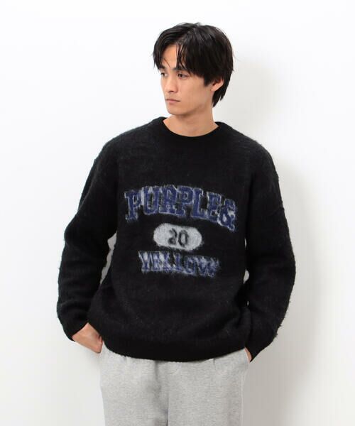 Purple&Yellow / パープルアンドイエロー ニット・セーター | 起毛 カレッジロゴ プルオーバー | 詳細20