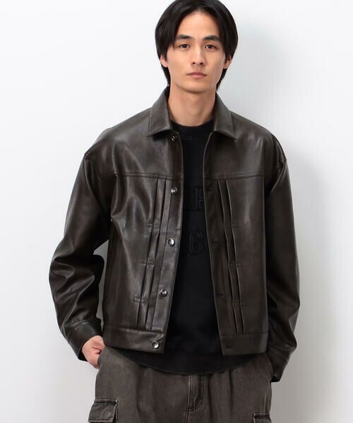 Purple&Yellow / パープルアンドイエロー ブルゾン | 合成皮革Gジャン（チャコールグレー）