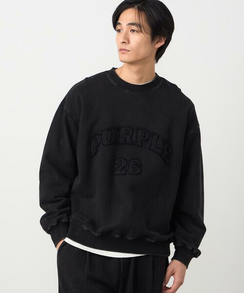 Purple&Yellow / パープルアンドイエロー カットソー | フロストアップリケ裏毛プルオーバー（ブラック）