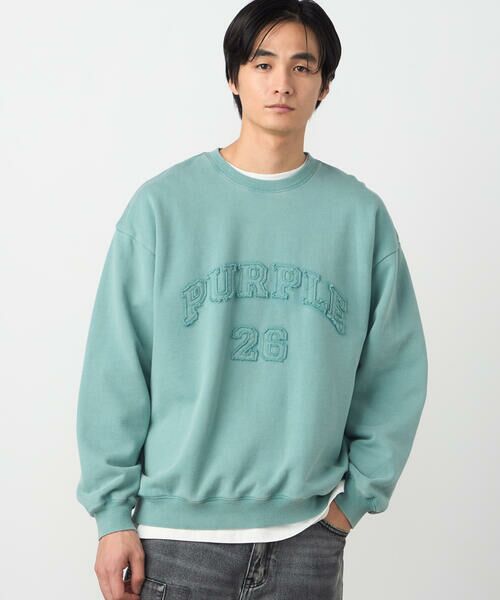 Purple&Yellow / パープルアンドイエロー カットソー | フロストアップリケ裏毛プルオーバー（ミント）