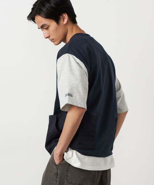 Purple&Yellow / パープルアンドイエロー カットソー | 布帛 ポケットプルオーバー（ネイビー）