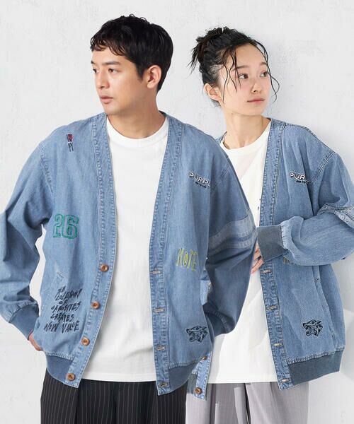 Purple&Yellow / パープルアンドイエロー その他アウター | ライトオンスデニム 刺繍カーディガン（ケミカルウォッシュ）