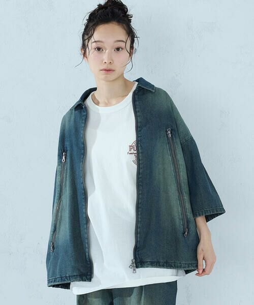 Purple&Yellow / パープルアンドイエロー Gジャン・デニムジャケット | ライトオンスデニム ジップポケット 半袖ブルゾン | 詳細11