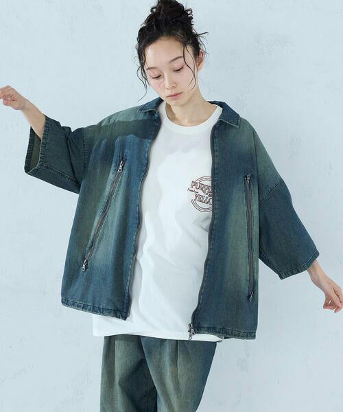 Purple&Yellow / パープルアンドイエロー Gジャン・デニムジャケット | ライトオンスデニム ジップポケット 半袖ブルゾン | 詳細12