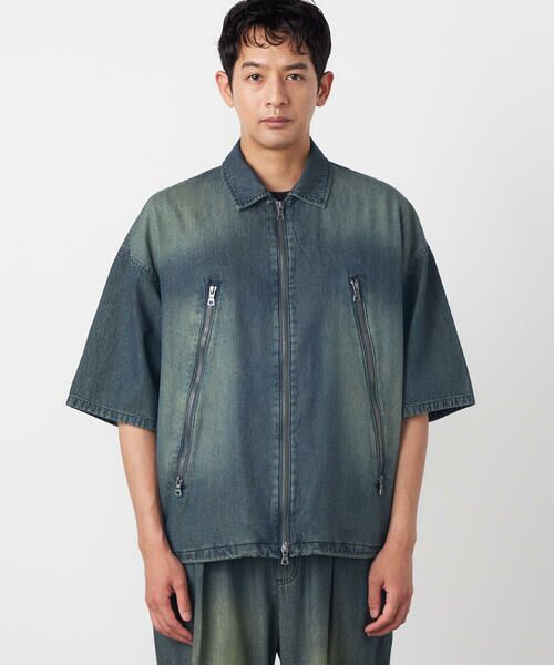 Purple&Yellow / パープルアンドイエロー Gジャン・デニムジャケット | ライトオンスデニム ジップポケット 半袖ブルゾン | 詳細14