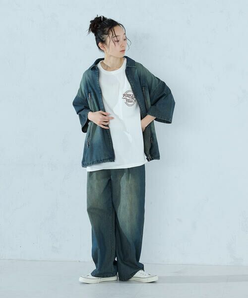 Purple&Yellow / パープルアンドイエロー Gジャン・デニムジャケット | ライトオンスデニム ジップポケット 半袖ブルゾン | 詳細10