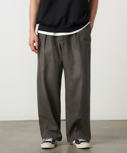 Purple&Yellow / パープルアンドイエロー デニムパンツ | ライトオンスデニム タックワイドパンツ | 詳細2