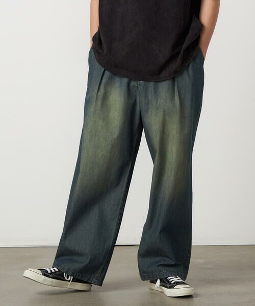 Purple&Yellow / パープルアンドイエロー デニムパンツ | ライトオンスデニム タックワイドパンツ | 詳細7