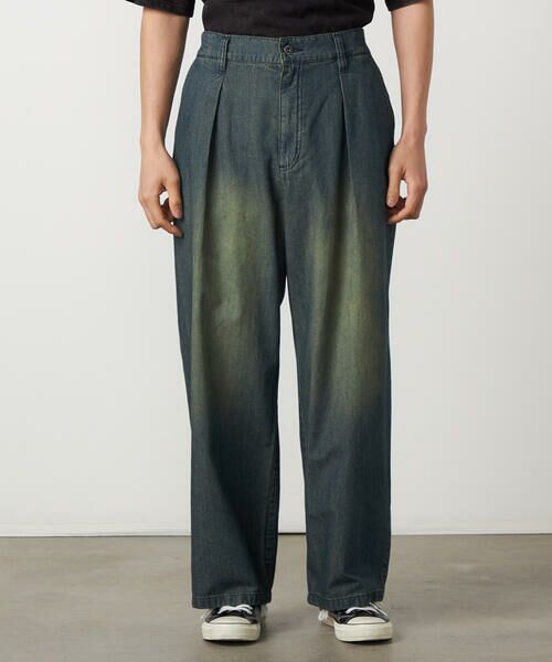 Purple&Yellow / パープルアンドイエロー デニムパンツ | ライトオンスデニム タックワイドパンツ | 詳細9