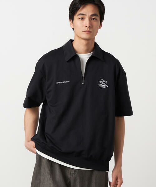 Purple&Yellow / パープルアンドイエロー カットソー | ハーフジップ ポロプルオーバー(ブラック)