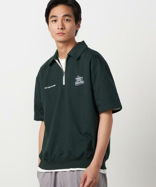 Purple&Yellow / パープルアンドイエロー カットソー | ハーフジップ ポロプルオーバー(グリーン)