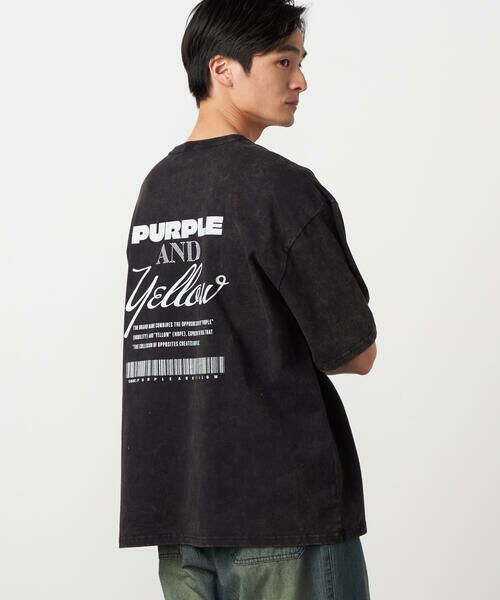 Purple&Yellow / パープルアンドイエロー Tシャツ | バックプリント フロスト半袖Tシャツ（ブラック）