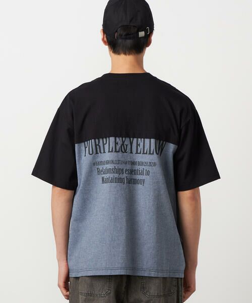 Purple&Yellow / パープルアンドイエロー Tシャツ | バックプリント 布帛切り替えTシャツ | 詳細12