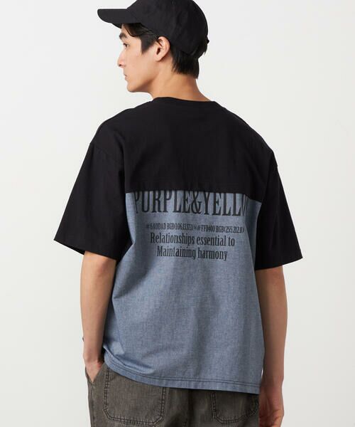 Purple&Yellow / パープルアンドイエロー Tシャツ | バックプリント 布帛切り替えTシャツ | 詳細9