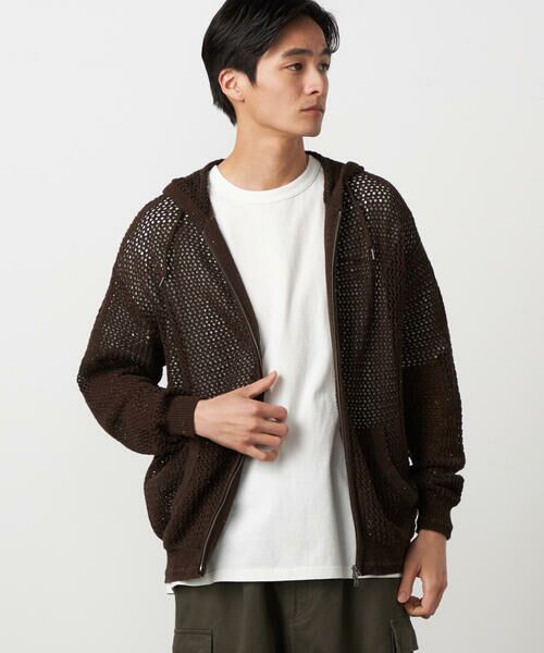 Purple&Yellow / パープルアンドイエロー カーディガン・ボレロ | カラーネップ メッシュパーカ（ブラウン）