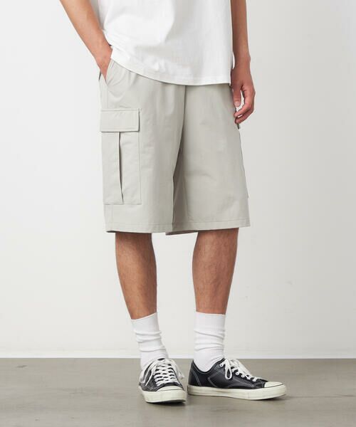 Purple&Yellow / パープルアンドイエロー ショート・ハーフ・半端丈パンツ | ポリエステルストレッチ カーゴショートパンツ（ベージュ）