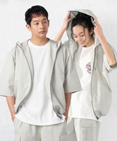 Purple&Yellow / パープルアンドイエロー パーカー | ポリエステルストレッチ 半袖ジップパーカ