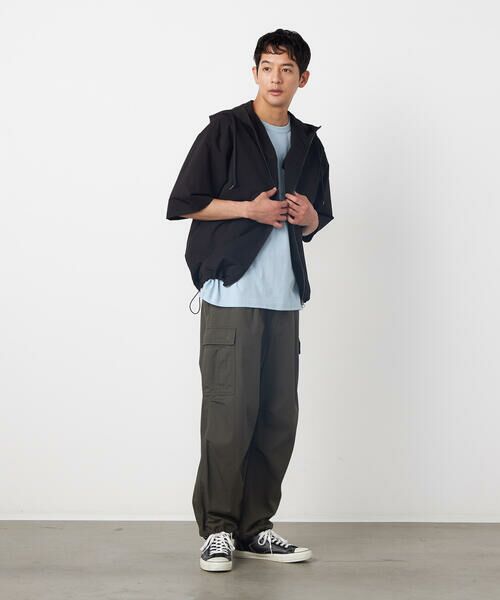 Purple&Yellow / パープルアンドイエロー パーカー | ポリエステルストレッチ 半袖ジップパーカ | 詳細2