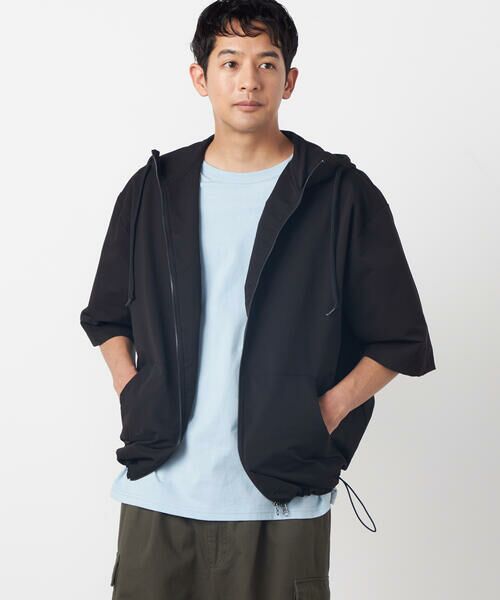 Purple&Yellow / パープルアンドイエロー パーカー | ポリエステルストレッチ 半袖ジップパーカ | 詳細3