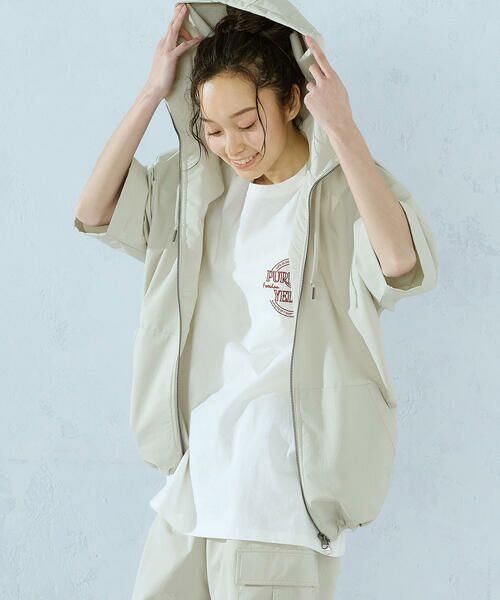 Purple&Yellow / パープルアンドイエロー パーカー | ポリエステルストレッチ 半袖ジップパーカ | 詳細13