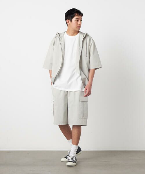 Purple&Yellow / パープルアンドイエロー パーカー | ポリエステルストレッチ 半袖ジップパーカ | 詳細5