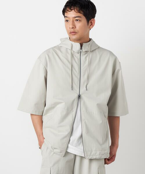 Purple&Yellow / パープルアンドイエロー パーカー | ポリエステルストレッチ 半袖ジップパーカ | 詳細7