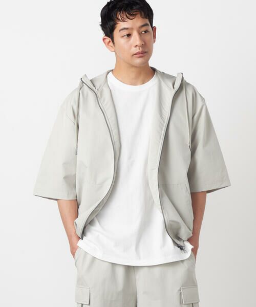 Purple&Yellow / パープルアンドイエロー パーカー | ポリエステルストレッチ 半袖ジップパーカ | 詳細8