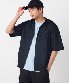 Purple&Yellow / パープルアンドイエロー パーカー | 半袖アップリケ ジップパーカ