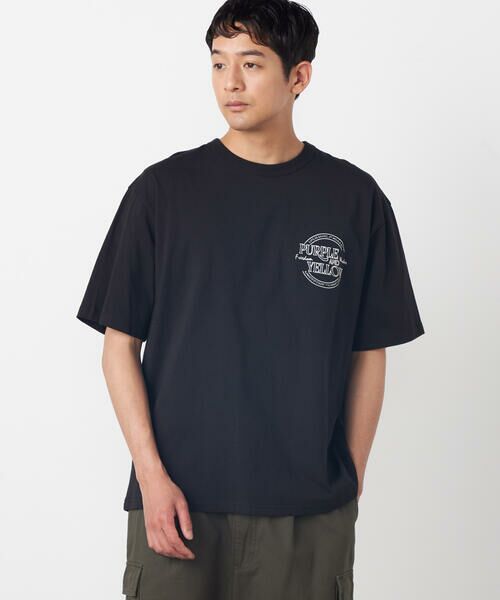 Purple&Yellow / パープルアンドイエロー Tシャツ | バックサークルロゴ刺繍 半袖Tシャツ（ブラック）