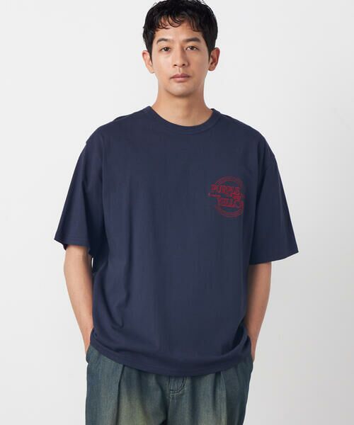 Purple&Yellow / パープルアンドイエロー Tシャツ | バックサークルロゴ刺繍 半袖Tシャツ（ネイビー）