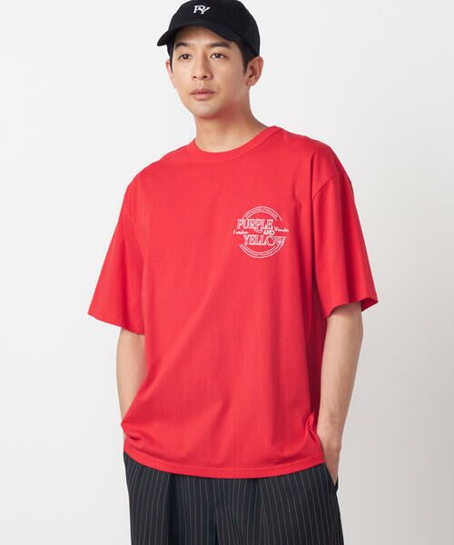 Purple&Yellow / パープルアンドイエロー Tシャツ | バックサークルロゴ刺繍 半袖Tシャツ（レッド）