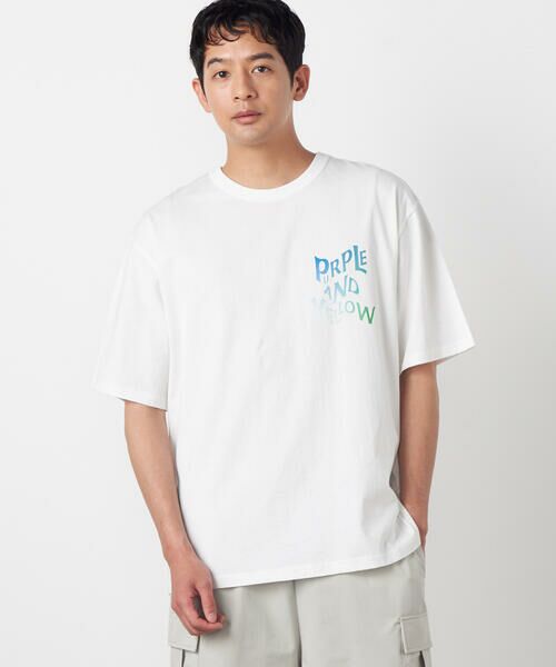 Purple&Yellow / パープルアンドイエロー Tシャツ | バックウェーブプリント 半袖Tシャツ | 詳細5