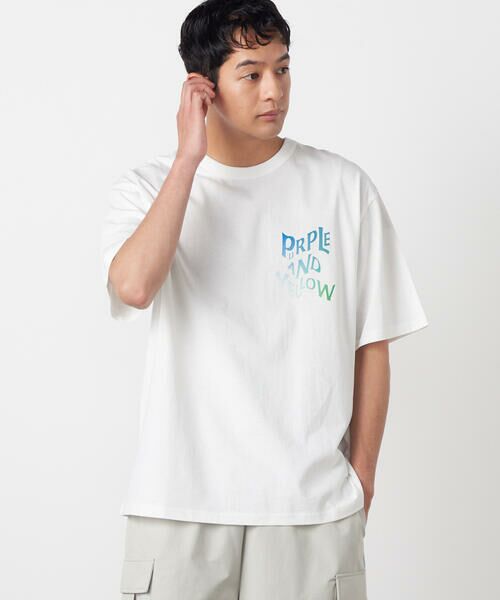 Purple&Yellow / パープルアンドイエロー Tシャツ | バックウェーブプリント 半袖Tシャツ | 詳細6