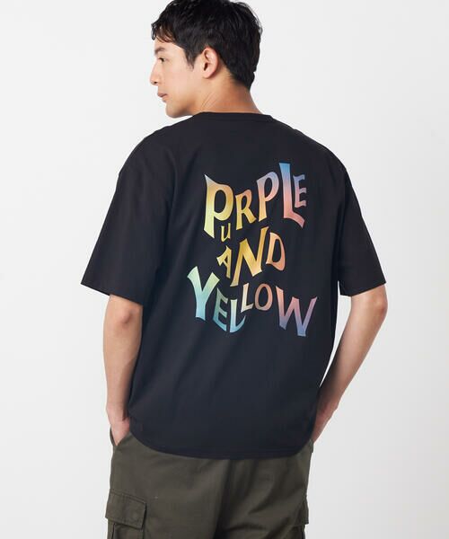 Purple&Yellow / パープルアンドイエロー Tシャツ | バックウェーブプリント 半袖Tシャツ | 詳細22