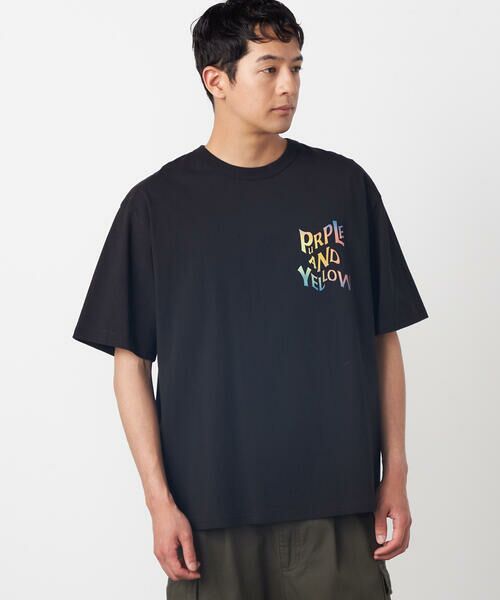 Purple&Yellow / パープルアンドイエロー Tシャツ | バックウェーブプリント 半袖Tシャツ | 詳細23