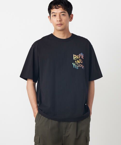 Purple&Yellow / パープルアンドイエロー Tシャツ | バックウェーブプリント 半袖Tシャツ | 詳細24