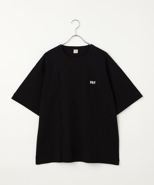Purple&Yellow / パープルアンドイエロー Tシャツ | ワンポイントロゴ刺繍 半袖Tシャツ(ブラック)