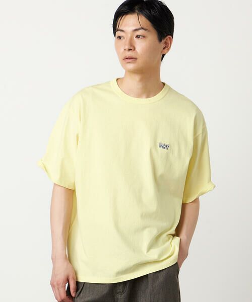 Purple&Yellow / パープルアンドイエロー Tシャツ | ワンポイントロゴ刺繍 半袖Tシャツ(イエロー)