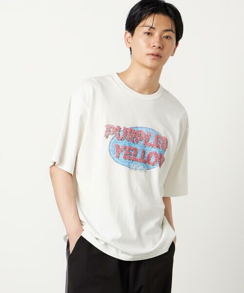 Purple&Yellow / パープルアンドイエロー Tシャツ | カスレロゴプリント フロスト半袖Tシャツ | 詳細3