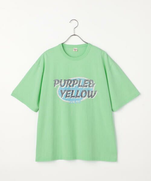 Purple&Yellow / パープルアンドイエロー Tシャツ | カスレロゴプリント フロスト半袖Tシャツ（ミント）