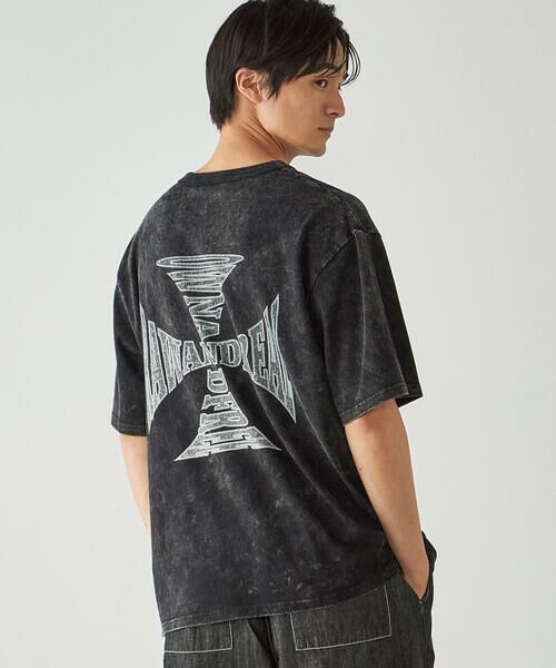 Purple&Yellow / パープルアンドイエロー Tシャツ | バックプリント フロスト半袖Tシャツ（ブラック）