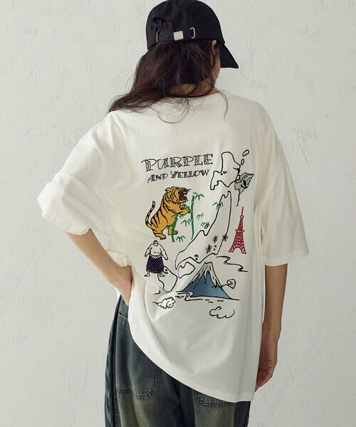 Purple&Yellow / パープルアンドイエロー Tシャツ | スーベニア刺繍 半袖Tシャツ | 詳細10