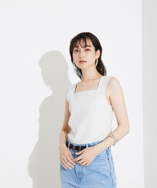 qualite / カリテ キャミソール・チューブトップ | ラメスクエアノースリーブニット | 詳細3