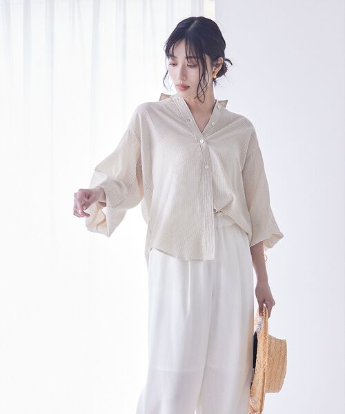 qualite/カリテ カシュクールレギュラーシャツ ベージュ F qualite/カリテ カシュクールレギュラーシャツ ベージュ F
