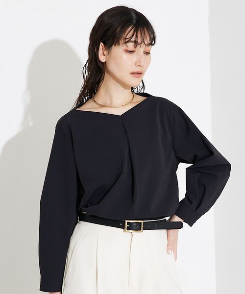 qualite/カリテ 2WAYストレッチタックブラウス ブラック F qualite/カリテ 2WAYストレッチタックブラウス ブラック F