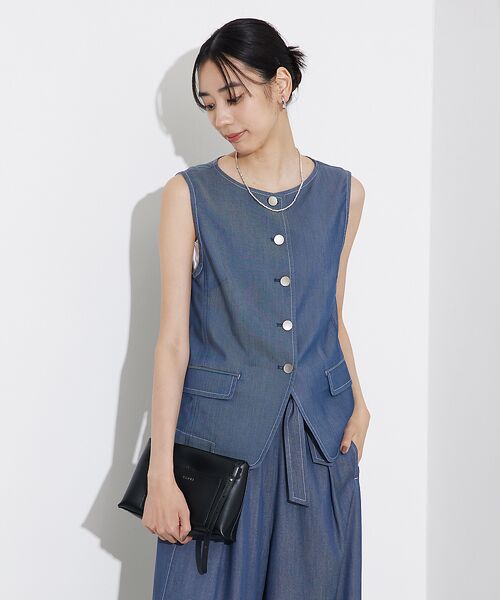 qualite/カリテ テンセルデニムノースリーブ ブルー F qualite/カリテ テンセルデニムノースリーブ ブルー F