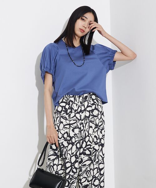 qualite/カリテ 袖ギャザーカットTOP ブルー F qualite/カリテ 袖ギャザーカットTOP ブルー F