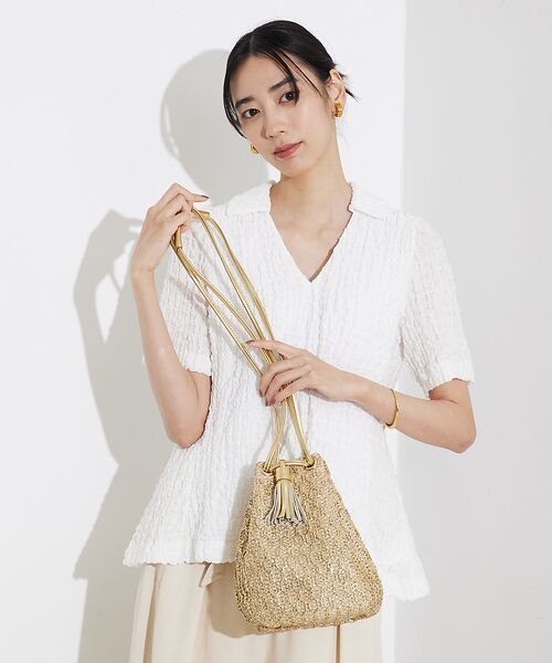 qualite/カリテ タッセル巾着バック ゴールド F qualite/カリテ タッセル巾着バック ゴールド F