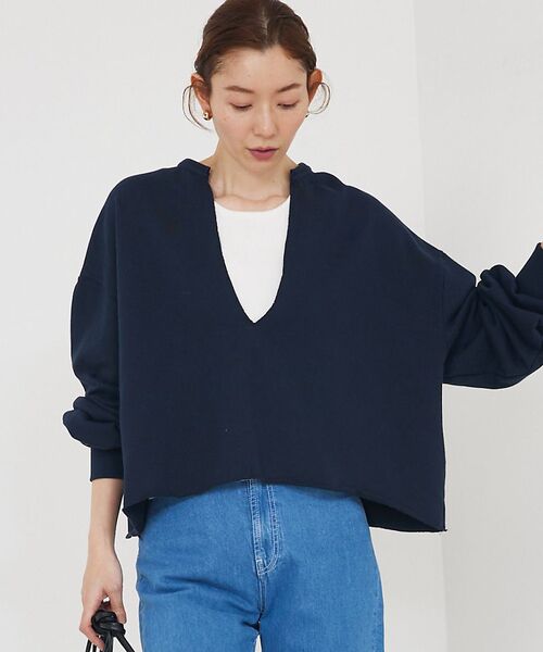 qualite/カリテ キーネックオーバースウェット ダークネイビー F qualite/カリテ キーネックオーバースウェット ダークネイビー F
