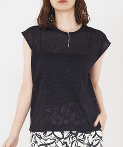 qualite / カリテ キャミソール・チューブトップ | 【大人の上品なシアー】ラメクルーネックニット